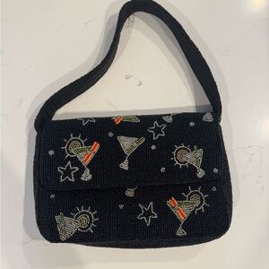 🍸 Black Beaded Cocktail Bag – Retro Beaded Evening Purse